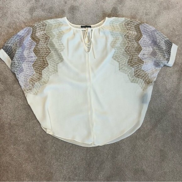 Madison Paige cream web sleeve bat wing front tie blouse semi sheer Sz L - Picture 9 of 15